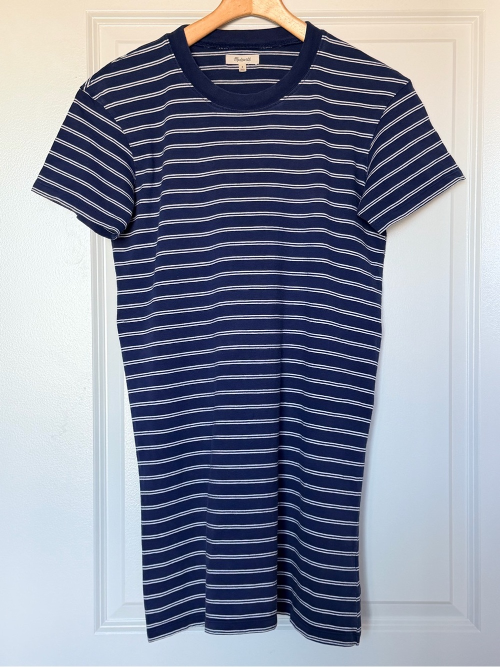 Madewell Tina Striped Cotton T-Shirt Dress Size S Navy White